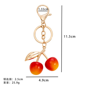 Cute Vintage Cartoon Cherry Shape Keychain Fashionable Red Waterproof Bag Charm Gold Metal Carabiner Pendant for Women Girls - Product Image 5