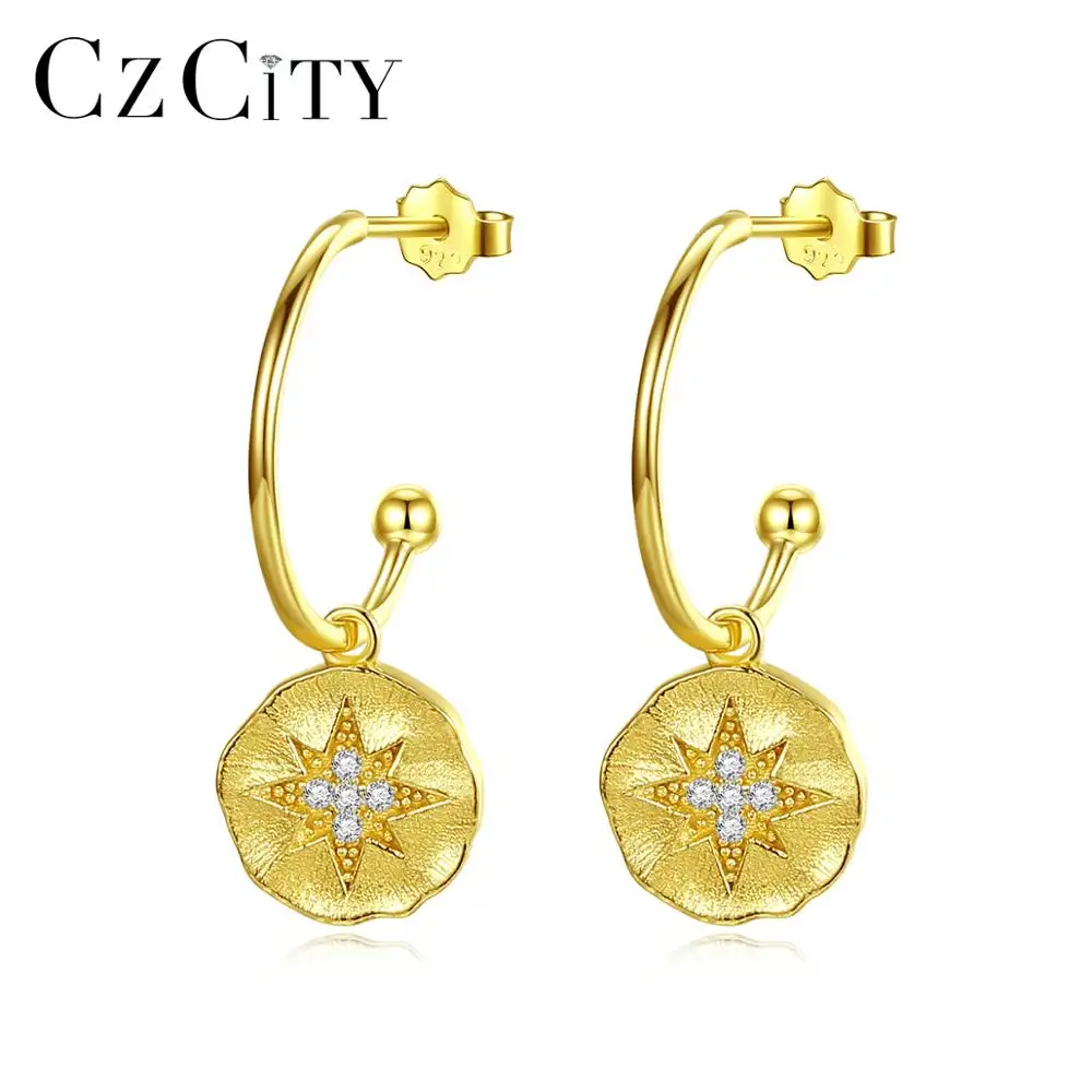 CZCITY Star Designer Dainty Dangle Indian Hook Jewelry 2022 Chandelier Drop Woman 18K Gold Plated Earring