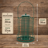 Mangeoire à oiseaux double cage en fer bronze/vertigre avec tube central en maille, grande poignée de suspension, couvercle dôme, attrape-graines, écologique pour jardin