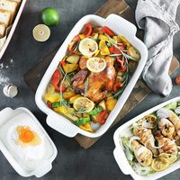 Ustensiles de cuisson en céramique personnalisés, ensemble de casseroles pour dîner à gâteau, moules à lasagnes rectangulaires en porcelaine
