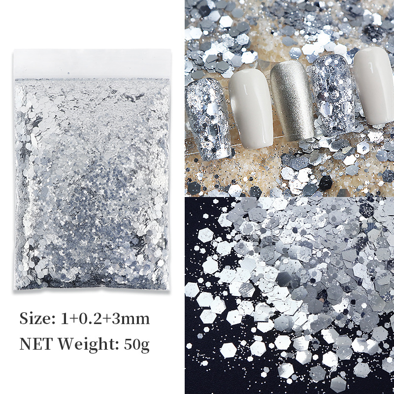 Bolsa de 50g serie oro plata lentejuelas mixtas grandes-plata flash 2