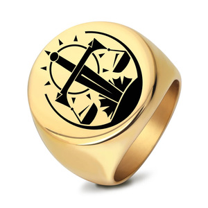 Bague minimaliste ronde gravée au laser, motif soleil et équilibre, en or, pour homme, cadeau, design géométrique constellation, 22 mm - Product Image 1