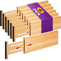 Diviseurs de tiroirs en bambou réglables, lot de 6 organisateurs de tiroirs extensibles pour la cuisine, les vêtements et le bureau, s'adaptent aux intérieurs de tiroirs