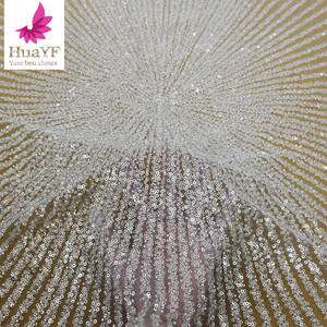 HY2107 Luxury French Shiny Beaded Sequin Bridal <strong>Lace</strong> <strong>Heavy</strong> Glitter Wedding Tulle Dress <strong>Fabric</strong> - Product Image 5