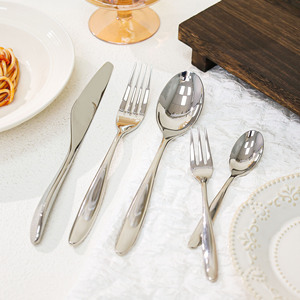 Juego de Cubiertos de Acero Inoxidable, Cuchillo, Tenedor y Cuchara, Acabado Espejo, Estilo Simple, para Restaurante y Hotel - Product Image 2