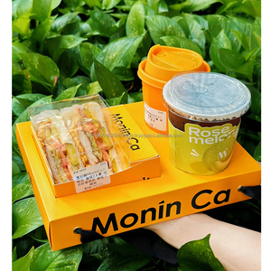 กล่องใส่อาหารแบบมีช่องสำหรับแซนด์วิช อาหารเช้าแบบนำกลับบ้าน ดีไซน์ทันสมัย แบบกำหนดเองได้ พร้อมที่จับสำหรับใส่แก้วเครื่องดื่มและจานอาหาร - Product Image 3