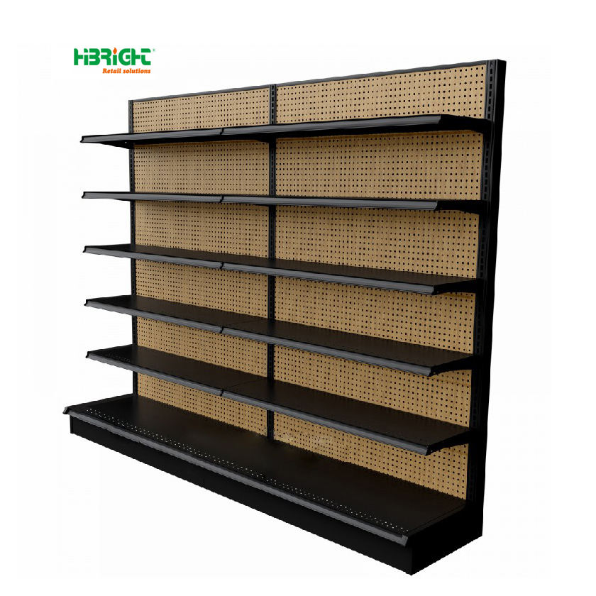 Grains Rack Supermarket Rack Double-Sided Heavy Duty Iron Shelves Wood Grain Metal ...
