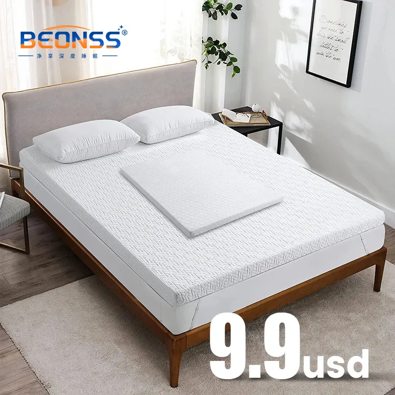 Surmatelas de lit en mousse à mémoire de forme de 2 pouces souple à haute densité personnalisé Surmatelas de lit en mousse avec couverture amovible