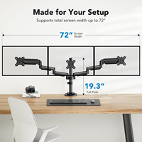 Support de bureau pour 3 moniteurs pour écrans d'ordinateur jusqu'à 27 pouces, bras triple pour moniteur avec ressort à gaz, support de moniteur robuste