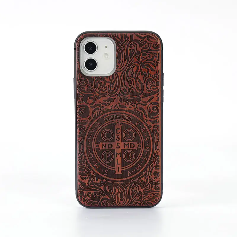 Venta caliente de madera del teléfono móvil de la Caja grabada logotipo personalizado de madera Mobile Covers Phone Cases