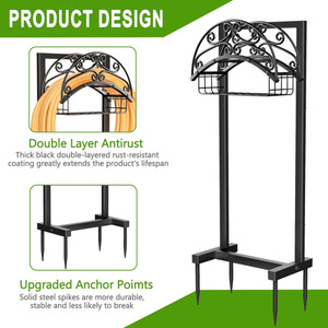 Soporte para manguera de jardín con cesta de almacenamiento y soporte para enrollar, con capacidad para 151 pies de manguera, estante de almacenamiento de jardín independiente. - Product Image 4