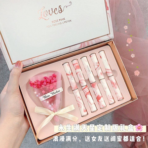 กล่องของขวัญลิปสติก Mansly Pink Marble Rose พร้อมดอกไม้ประดิษฐ์ ลิปสติกเนื้อแมทท์วีแกน บำรุงริมฝีปาก ของขวัญสุดโรแมนติกสำหรับผู้หญิง เครื่องสำอางขายส่ง - Product Image 3