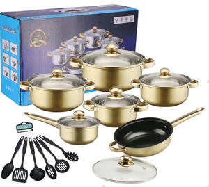 Vendita calda <span class=keywords><strong>18</strong></span> pezzi antiruggine in acciaio inox <span class=keywords><strong>Set</strong></span> di pentole antiaderente utensili da cucina, tra cui padella e pentola per uso cucina - Product Image 2