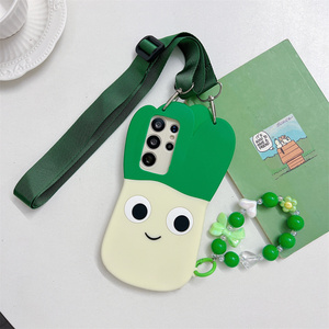 Coque de téléphone fantaisie à motif de perles de poireau <span class=keywords><strong>vert</strong></span> avec sangle bandoulière pour Samsung Galaxy S26 Ultra S25 S23 A57 A56, étui de protection motif légumes - Product Image 2