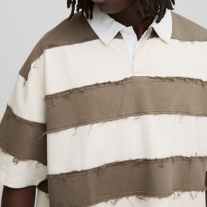 Camisetas de Manga Corta de Alta Calidad para Hombre, 100% Algodón, Estilo Rugby Holgado, Desgastado, Transpirable, de Punto, Ajuste Holgado - Product Image 5