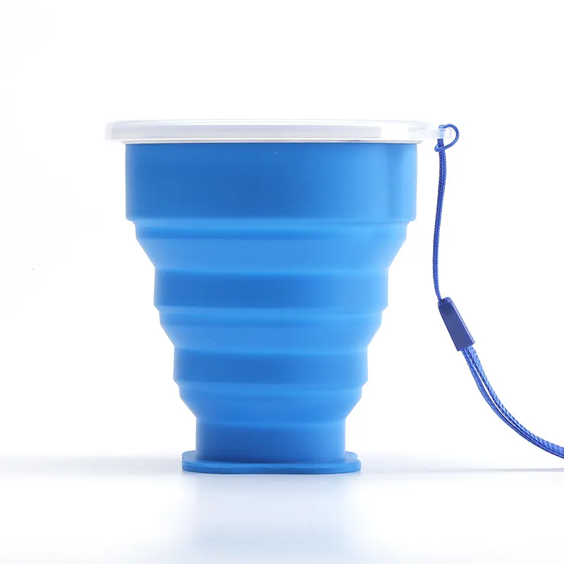 Экологически чистая устойчивая к высоким температурам синяя Складная силиконовая чашка унисекс для кемпинга