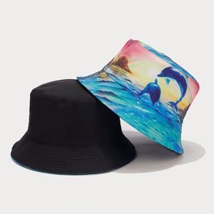 Sombrero de Pescador Reversible con Diseño de Delfín y Graffiti, Estilo Europeo Americano, para Playa, Vacaciones, Pesca, Protección Solar para Hombre - Product Image 3