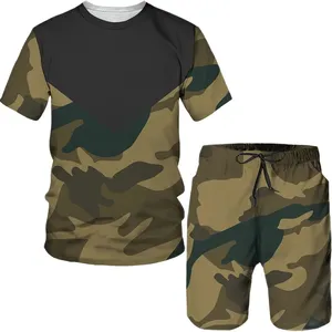 Top Sale Summer Casual Men Shorts Track Suit Set Sublimated Shorts 2 Pieces Outfits Sets Workout Camouflage Jogging Suits