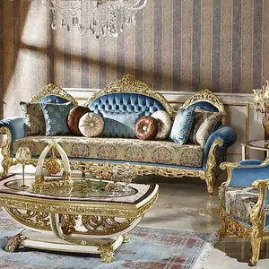 Ensemble de canapé royal de conception en bois de velours de luxe