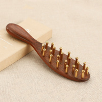 Peigne de massage Gua Sha en laiton avec manche en bois, masseur de points méridiens, brosse Guasha pour le visage et le cuir chevelu, soulagement, jaune, fait main, naturel