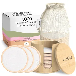 Bamboo Reusable Cotton Rounds Face Organic Soft Reusable Makeup Remover Pads with Washable Drawstring Laundry Bag & Bamboo Hold
