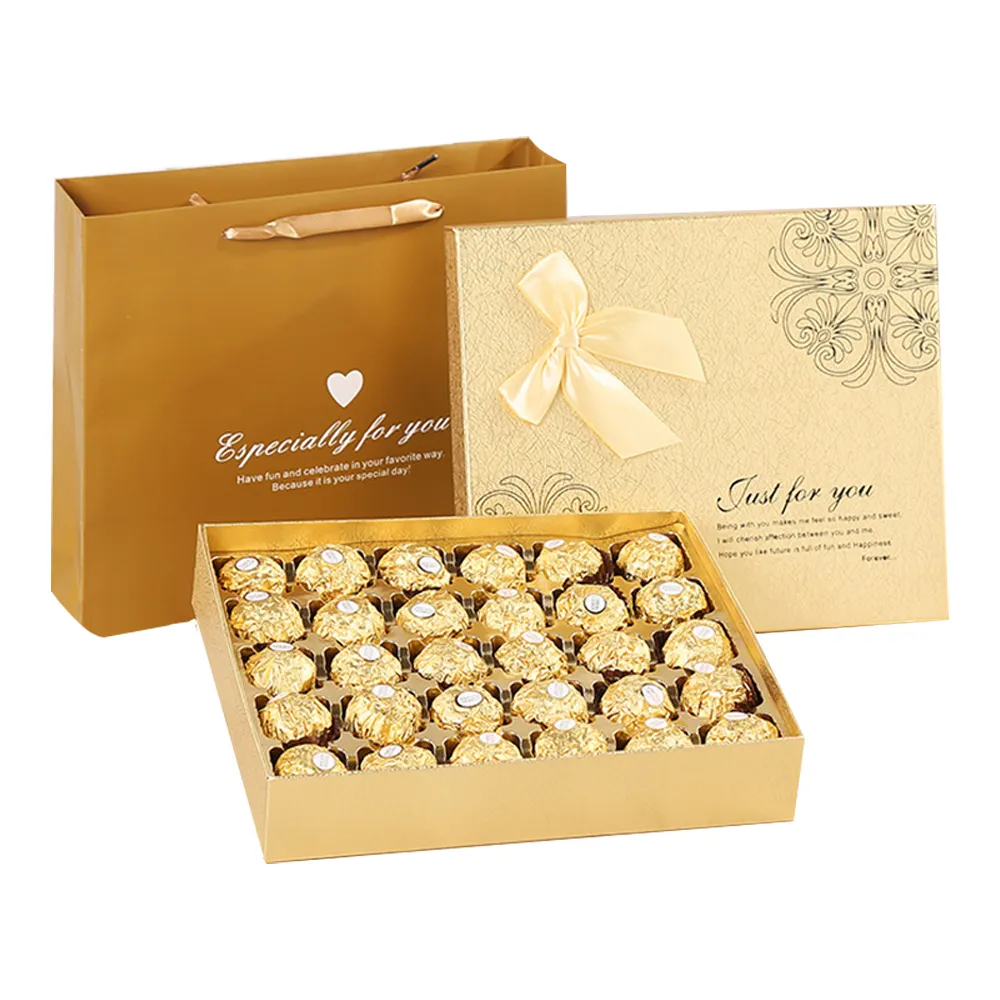 バレンタインチョコレートギフトボックスロゴ付き高級ゴールドチョコレートボックス工場卸売カスタムデザイン