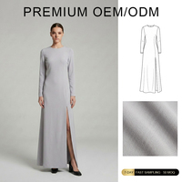 Robe de soirée élégante pour femme, coupe trapèze, col rond, manches longues, fendue, en polyester, style modeste et personnalisé