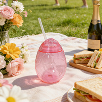 Gobelet rose en plastique PP en forme d'œuf avec couvercle et paille, 500 ml, sans BPA, motif animal, écologique, pour Pâques, pique-nique, boissons