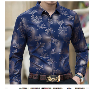 Erkek streç kırışıklık ücretsiz elbise gömlek resmi düğün balo uzun kollu Slim Fit düğme up gömlek - Product Image 4
