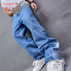 Wholesale High Quality Fashion <b>Light</b> Casual Wide Leg Denim Jeans Pants Custom Designer <b>Trouser</b> Straight Fit Baggy Men Jeans - Product Image 1