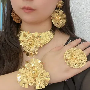2022 latest Jewelry golden flower collection with various flower shapes gold plated jewelry set unique design