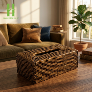 Caja de pañuelos cuadrada de ratán de madera de alta calidad, cubierta de caja de pañuelos tejida para el hogar, cocina, herramientas de jardín, directo de fábrica - Product Image 1