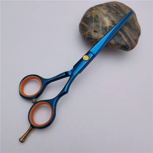 Tijeras de peluquería azules de 5,5 pulgadas, tijeras de acero inoxidable con hoja afilada y mango largo, tijeras planas para cortar flequillo - Product Image 3