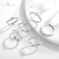 Merryshine Bague en argent sterling 925 A à Z empilable avec lettre de l'alphabet réglable pour femme