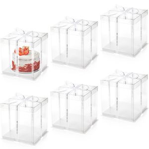 Boîtes à gâteaux de mariage transparentes blanches à fenêtre en relief pour pâtisserie, à usage unique, double couche, trois-en-un, pour anniversaire, 4, 6, 8, 10 pouces - Product Image 4