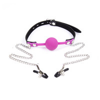 Ball Gags populaires avec pinces pour les mamelons, Gags pour ouvrir la bouche, Jouets sexuels en cuir