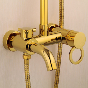Ensemble <span class=keywords><strong>de</strong></span> <span class=keywords><strong>douche</strong></span> mural intelligent en cuivre à double poignée thermostatique avec affichage numérique doré, barre coulissante et pommeau <span class=keywords><strong>de</strong></span> <span class=keywords><strong>douche</strong></span> pluie à bulles - Product Image 2