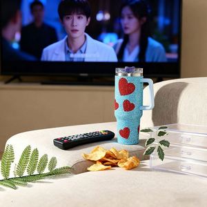 Sparkly Studded 40oz Stainless Steel Tumbler Handle Design Vacuum Insulated Portable Car Mug - Product Image 4