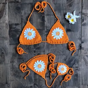 Microbikini hecho a mano de diseñador personalizado, ropa de playa, Mini traje de baño de ganchillo