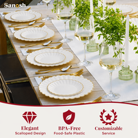 SANOSH Assiettes jetables en carton ondulé ivoire avec bord doré, assiettes à dîner de 10 pouces, assiettes à dessert de 7 pouces, pour fêtes et mariages