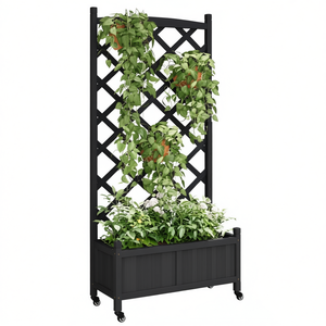 Traliccio e Fioriera in Legno Massello Nero da 6 Piedi con Ruote per Giardinaggio - Product Image 1