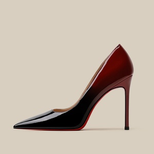 Escarpins en cuir verni noir et rouge dégradé, talon aiguille, bout pointu, design tendance, sexy, talon ultra-fin, élégants pour femmes - Product Image 3