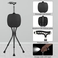 Chaise pliante multifonctionnelle avec lumière LED et poignée magnétique-Siège de mobilité à 3 pieds en aluminium pour personnes âgées
