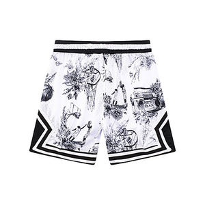 شورت رياضي للجنسين بطباعة تجريدية باللون الأسود والأبيض والأحمر لكرة القدم الأمريكية وكرة السلة، سريع الجفاف وقابل للتنفس للتدريب الرياضي وصالة الألعاب الرياضية - Product Image 4