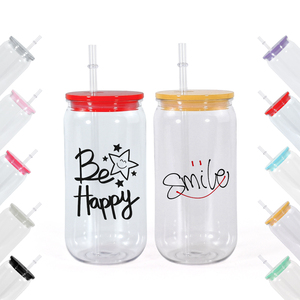 Vaso de Plástico Transparente de Pared Simple de 16oz en Oferta, Vaso Tipo Lata de Cerveza con Pajita de Plástico y Tapa Acrílica para Vinilo UV DTF - Product Image 5
