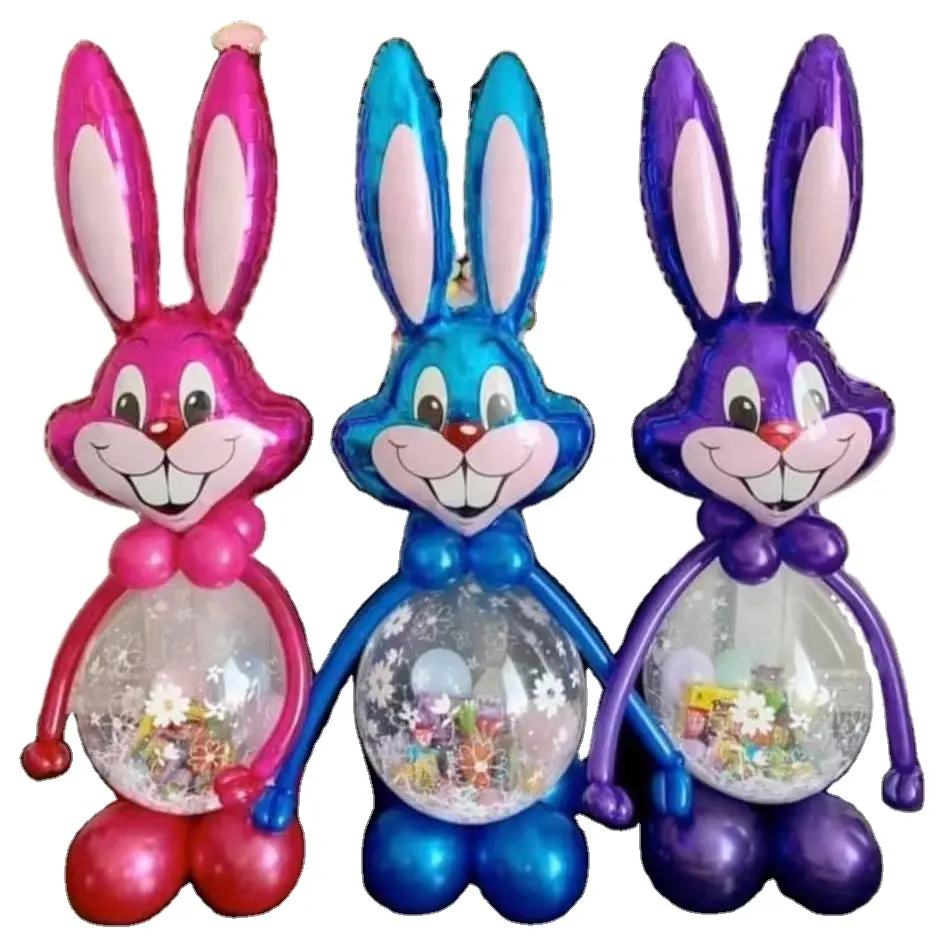 Hot 2022 New Easter Rabbit Bunny 45_84cm Inflatable Bunny Foil Balloons Gray Blue Pink Cartoon Rabbit Head Aluminum Mylar Globos