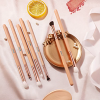 Ensemble de pinceaux à yeux de précision rose personnalisés en poils de chèvre naturels pour eye-liner, fard à paupières, sourcils et correcteur – Exquis et écologique