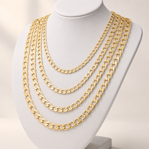 Cadena Cubana de Latón Chapado en Oro de 14K, Collar con Múltiples Anchos y Longitudes, Cadena Figaro para Hombre y Mujer - Product Image 3