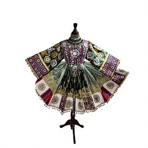 Vestido Afgano Kuchi Hecho a Mano, Ecológico, Hasta la Rodilla, con Bordado Tribal de Pedrería, Pañuelo Dupatta a Juego, Vestidos Largos Casuales - Product Image 1