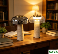 Lámpara de Mesa Rústica Moderna de Travertino y Metal, Diseño Minimalista para Decoración Acogedora del Hogar y Hoteles